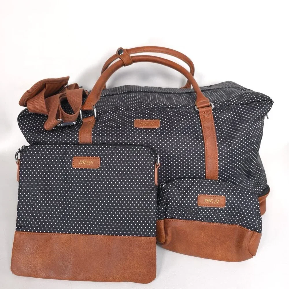 WEEKENDER BAGS 3 pc Shoe‎ Compartment Navy White Polka Dot IBFUN NWOT
